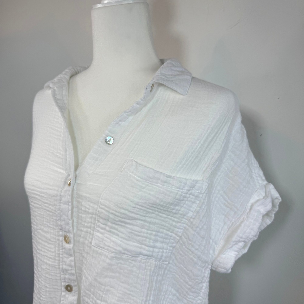 Lola River Cotton Gauze Button Up Shirt White Medium Coastal Beach Minimalist - Picture 6 of 14